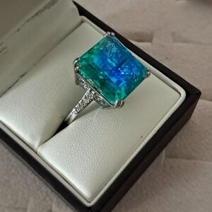 Peacock Quartz (Triplet) and White Zircon Ring in 925 Sterling Silver